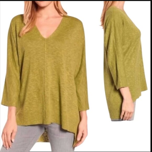 Eileen Fisher Marked XXS more S-M Linen Cotton Slub V-Neck Tunic Sweater - Picture 16 of 16